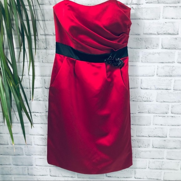 DAVIDS BRIDAL Strapless Red Evening Gown Bustier Sweetheart Neck Mini Dress Sz 2 - Picture 4 of 12